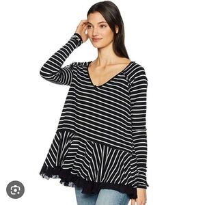 Free People Black Stripe Tangerine Tee Shirt Size M